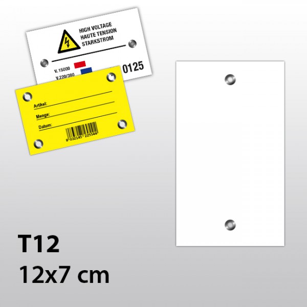 T12-Hängeetiketten aus Kunststoff 12x7 cm